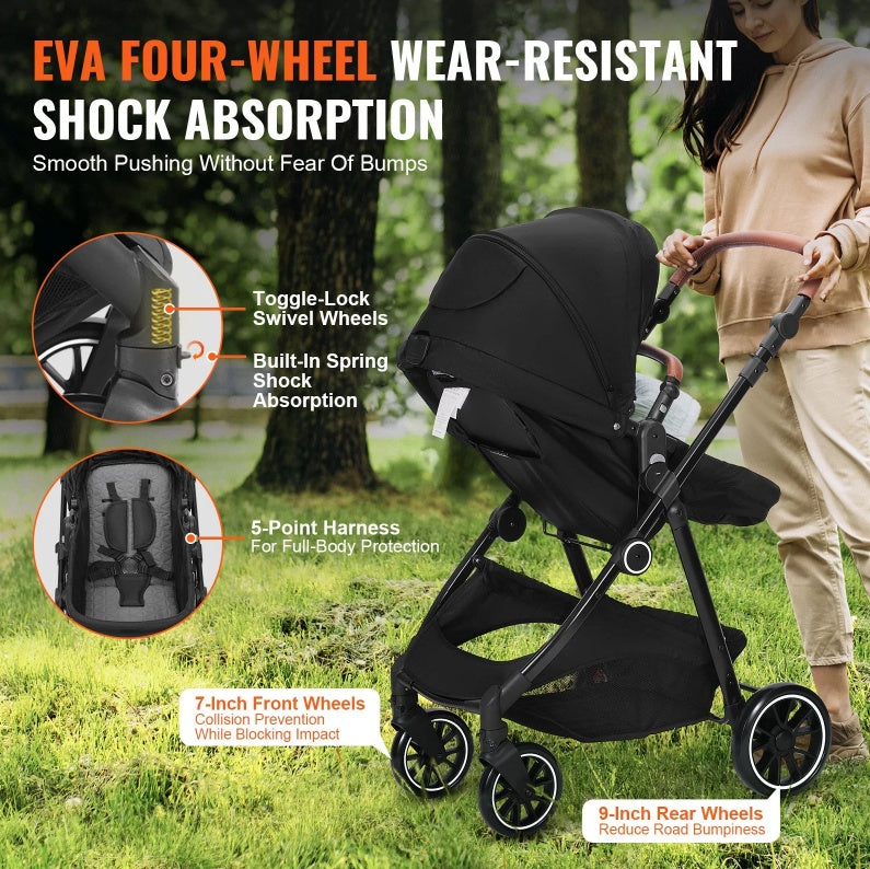 Carbon Steel Infant Stroller – Comfortable Design with Leg Cover &amp; Mesh Net