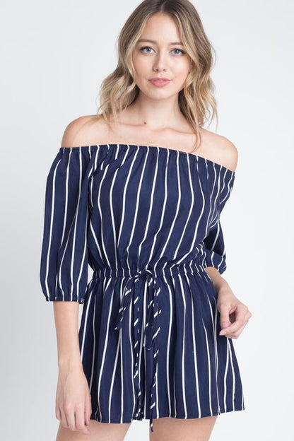 Women's Off Shoulder Stripe Romper