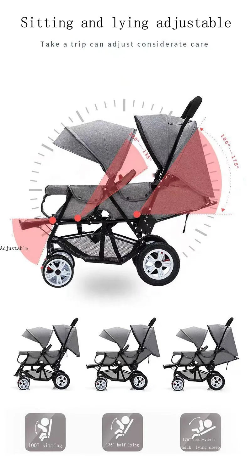 All-Season Twin Baby Pushchair – Compact and Easy-to-Use Design