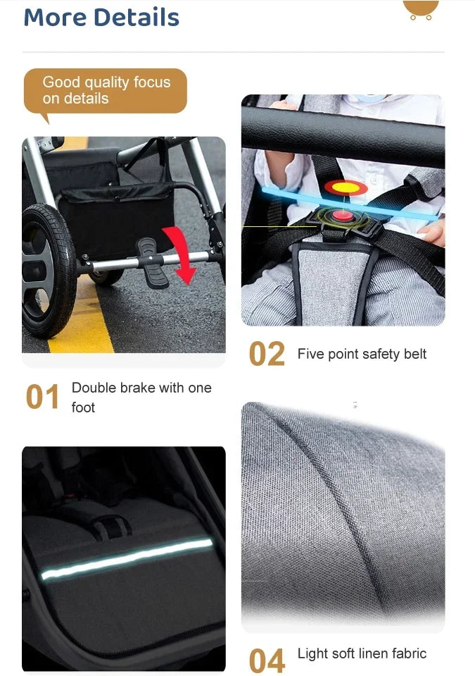 Versatile Baby Stroller – 3-in-1 Aluminium Frame with Car Seat