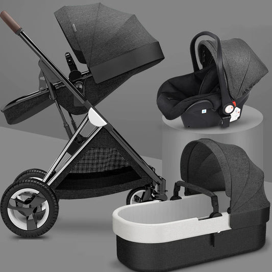 Luxury 3-in-1 Baby Stroller – High-Landscape Pushchair with Car Seat