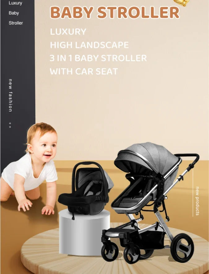 Versatile Baby Stroller – 3-in-1 Aluminium Frame with Car Seat