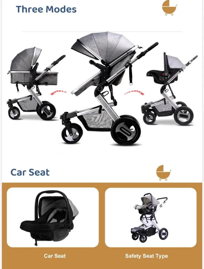 Versatile Baby Stroller – 3-in-1 Aluminium Frame with Car Seat