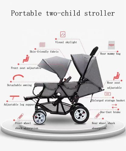 All-Season Twin Baby Pushchair – Compact and Easy-to-Use Design