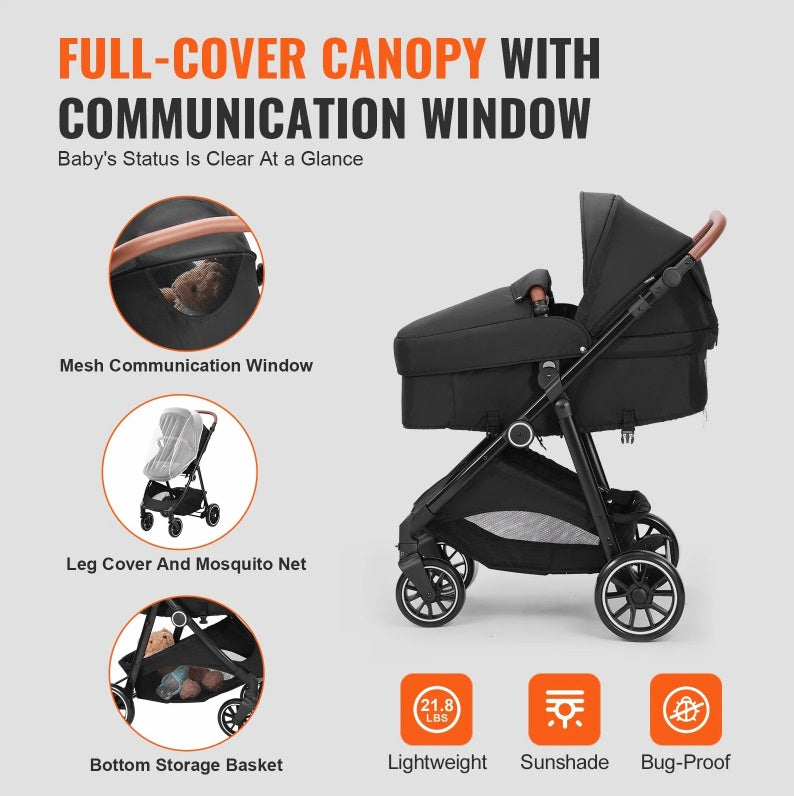 Carbon Steel Infant Stroller – Comfortable Design with Leg Cover &amp; Mesh Net